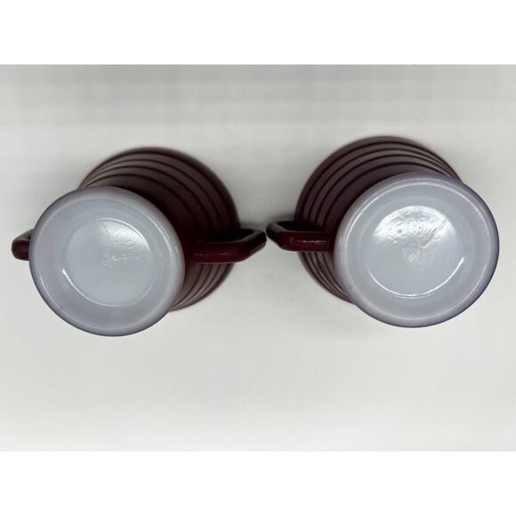 Hazel Atlas Moderntone Burgundy Red Footed Creamer & Sugar Set Vertical Ribbing - Picture 12 of 14